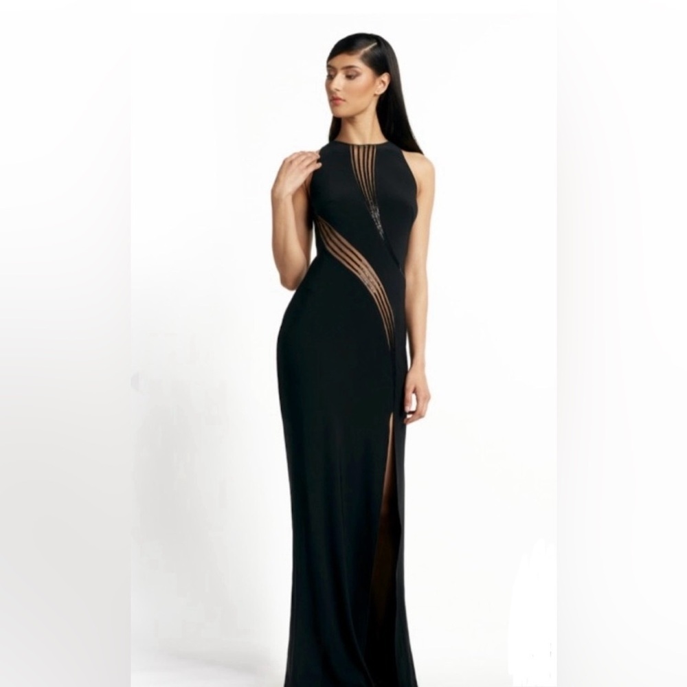 Sho | Sequin Mesh Cutout Black Gown size L NWT